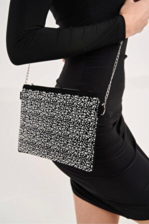 Gece Davetleri İçin Damla Taş Detaylı Zincir Askılı Şık Clutch El ve Omuz Çantası