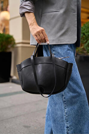 Modern Tasarımlı Geniş Hacimli Fermuarlı Kadın Shopper El ve Omuz Çantası