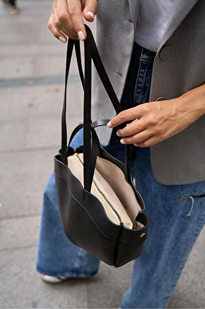 Modern Tasarımlı Geniş Hacimli Fermuarlı Kadın Shopper El ve Omuz Çantası