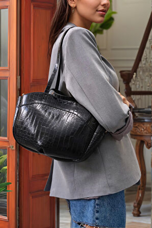 Modern Tasarımlı Geniş Hacimli Fermuarlı Kadın Shopper El ve Omuz Çantası
