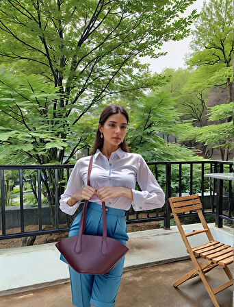 Kadın El ve Omuz Kullanımlı Çıkarılabilir Cüzdanlı Modern Kesim Shopper Çanta