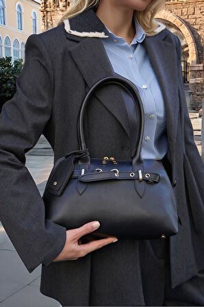 Kadın Gold Aksesuarlı Retro Dik Formlu El ve Omuz Çantası Günlük ve Klasik Kullanıma Uygun