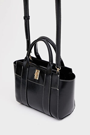 Kadın Mini Tote Çanta El ve Omuz Kullanımına Uygun Modern Gold Tokalı Tasarım