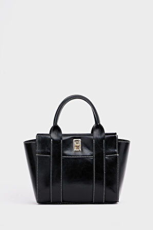 Kadın Mini Tote Çanta El ve Omuz Kullanımına Uygun Modern Gold Tokalı Tasarım