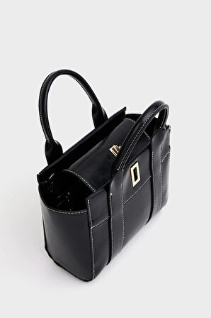 Kadın Mini Tote Çanta El ve Omuz Kullanımına Uygun Modern Gold Tokalı Tasarım