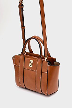 Kadın Mini Tote Çanta El ve Omuz Kullanımına Uygun Modern Gold Tokalı Tasarım