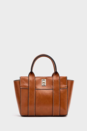 Kadın Mini Tote Çanta El ve Omuz Kullanımına Uygun Modern Gold Tokalı Tasarım