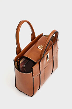 Kadın Mini Tote Çanta El ve Omuz Kullanımına Uygun Modern Gold Tokalı Tasarım