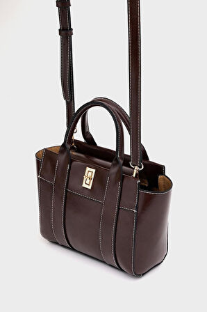 Kadın Mini Tote Çanta El ve Omuz Kullanımına Uygun Modern Gold Tokalı Tasarım