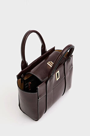 Kadın Mini Tote Çanta El ve Omuz Kullanımına Uygun Modern Gold Tokalı Tasarım