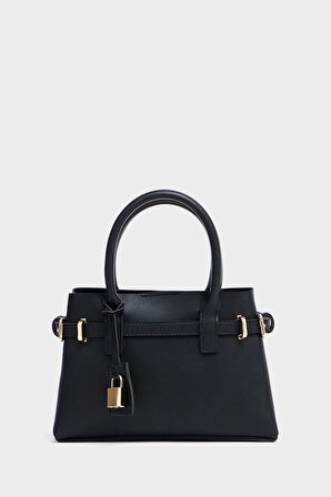 Zamansız Tasarımlı Mini Kilit Detaylı Vegan Deri El ve Ayarlanabilir Omuz Askılı Çanta