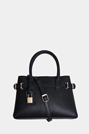 Zamansız Tasarımlı Mini Kilit Detaylı Vegan Deri El ve Ayarlanabilir Omuz Askılı Çanta