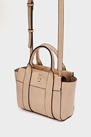 Kadın Mini Tote Çanta El ve Omuz Kullanımına Uygun Modern Gold Tokalı Tasarım
