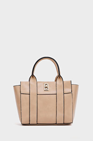 Kadın Mini Tote Çanta El ve Omuz Kullanımına Uygun Modern Gold Tokalı Tasarım