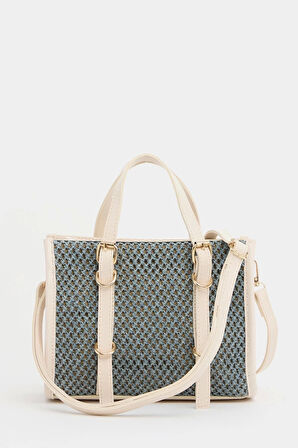 Kadın Örgü Dokulu Mini El ve Omuz Kullanımına Uygun Çapraz Askılı Fermuarlı Şık Çanta