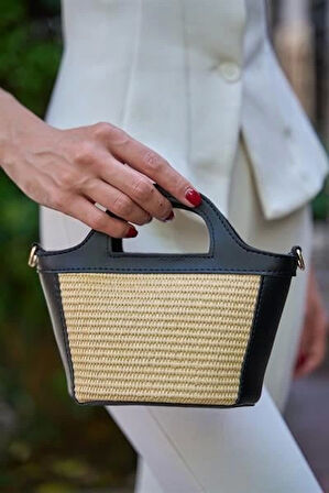 Hasır Detaylı Modern Çapraz Askılı El ve Omuz Çantası Hafif Minimal Şık Tasarım