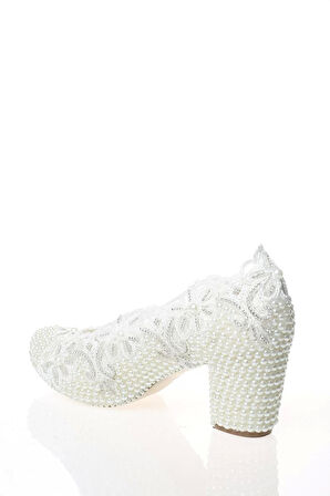 Kadın Moda Şık Sedef Inci Taş Işlemeli Gelin Ayakkabı Topuklu Düğün Nişan Gece Abiye Ayakkabı