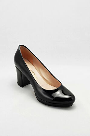 Kadın Moda Şık Siyah Rugan Topuklu Ayakkabı Topuklu Düğün Nişan Gece Abiye Ayakkabı