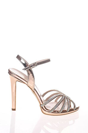 Kadın Moda Şık Gold Ayna Beş Taş Topuklu Zarif Tasarım Düğün Nişan Gece Abiye Ayakkabı