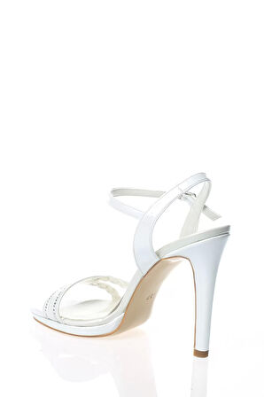 Kadın Moda Şık Platin Ayna Örgü Taş Topuklu Zarif Tasarım Düğün Nişan Gece Abiye Ayakkabı