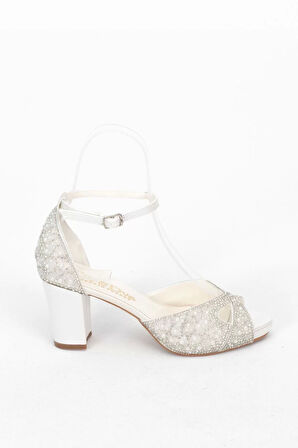 Kadın Moda Şık Sedef İnci Taşlı Topuklu Ayakkabı Zarif Tasarım Düğün Nişan Gece Abiye Ayakkabı