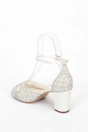 Kadın Moda Şık Sedef İnci Taşlı Topuklu Ayakkabı Zarif Tasarım Düğün Nişan Gece Abiye Ayakkabı