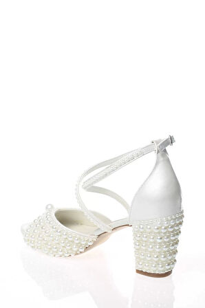 Kadın Moda Şık Sedef İnci Taş İşlemeli Gelin Ayakkabı Topuklu Düğün Nişan Gece Abiye Ayakkabı