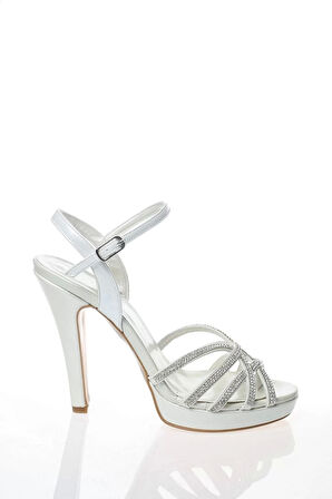 Kadın Moda Şık Sedef Hilal Taşlı Topuklu Zarif Tasarım Düğün Nişan Gece Abiye Ayakkabı