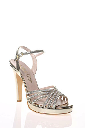 Kadın Moda Şık Gold Topuklu Zarif Tasarım Yüksek Topuk Düğün Nişan Gece Abiye Ayakkabı