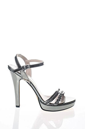 Kadın Moda Şık Platin Ayna Çapraz Örgülü Tek Bant Topuklu Düğün Nişan Gece Abiye Ayakkabı