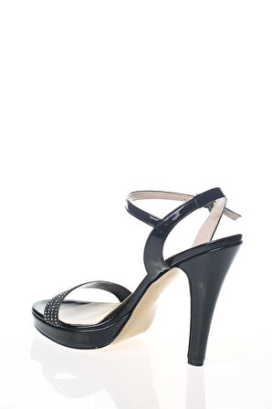 Kadın Moda Şık Platin Ayna Taşlı Tek Bant Topuklu Düğün Nişan Gece Abiye Ayakkabı