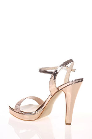 Kadın Moda Şık Platin Ayna Taşlı Tek Bant Topuklu Düğün Nişan Gece Abiye Ayakkabı