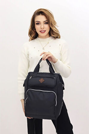 Termal Bölmeli Siyah Anne Bebek Sırt Çantası Geniş Hacimli Bebek Bakım Çantası Bebek Arabası Uyumlu