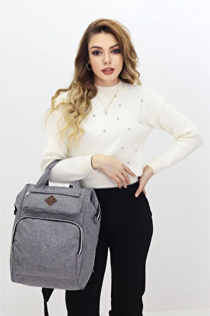 Termal Bölmeli Gri Anne Bebek Sırt Çantası Geniş Hacimli Bebek Bakım Çantası Bebek Arabası Uyumlu