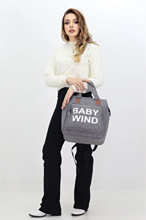 Termal Biberon Bölmeli Gri Anne Bebek Bakım Çantası Deri Detaylı Askılı Bebek Arabası Uyumlu