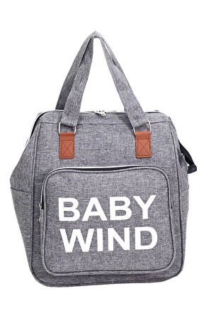 Termal Biberon Bölmeli Gri Anne Bebek Bakım Çantası Deri Detaylı Askılı Bebek Arabası Uyumlu