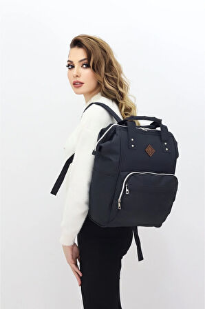 Termal Bölmeli Siyah Anne Bebek Sırt Çantası Geniş Hacimli Su Geçirmez Bakım Çantası Puset Uyumlu