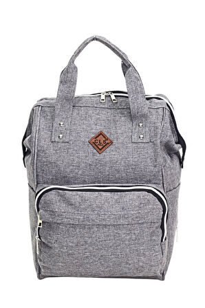 Termal Bölmeli Gri Anne Bebek Sırt Çantası Melanj Kumaş Su Geçirmez Bebek Bakım Çantası Puset Uyumlu