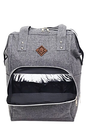 Termal Bölmeli Gri Anne Bebek Sırt Çantası Melanj Kumaş Su Geçirmez Bebek Bakım Çantası Puset Uyumlu