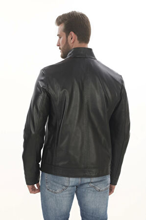 Erkek Şehir Stiline Uygun Derimont Model Hakiki Kuzu Derisi Ceket Fermuarlı Dik Yaka