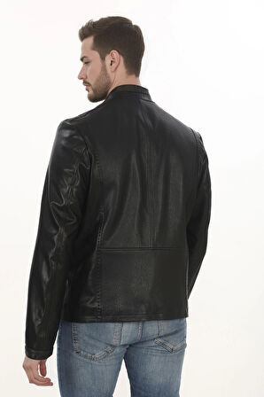 Erkek Motorcu Ruhuna Hitap Eden Derimont Slim Fit Hakiki Kuzu Derisi Siyah Erkek Deri Ceket