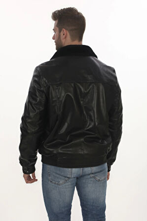 Erkek Kış Tarz Derimont Ceket Siyah Hakiki Kuzu Derisi Bomber Model Erkek Mont