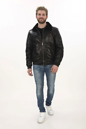 Erkek Kış Tarz Derimont Ceket Siyah Hakiki Kuzu Derisi Bomber Model Erkek Mont