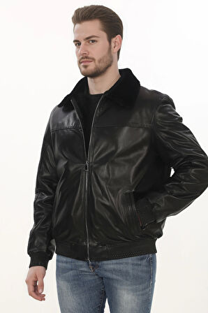 Erkek Kış Tarz Derimont Ceket Siyah Hakiki Kuzu Derisi Bomber Model Erkek Mont