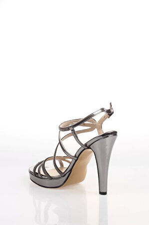 Kadın Moda Şık Platin Ayna Taşlı Topuklu Zarif Tasarım Düğün Nişan Gece Abiye Ayakkabı