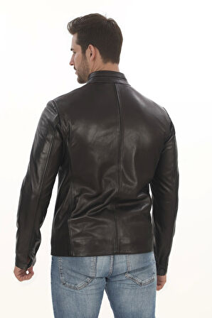 Erkek Minimal ve Çekici Derimont Ceket Erkek Hakiki Kuzu Derisi Slim Fit Siyah Mont