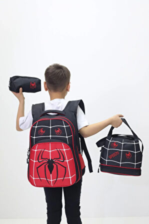 Örümcek Adam Temalı Erkek Çocuk 3’lü Okul Çanta Seti Spider Sırt Çantası Beslenme Çantası Kalemlik