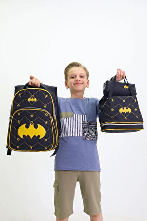 Batman Temalı Erkek Çocuk 3’lü Okul Çanta Seti Süper Kahraman Sırt Çantası Beslenme Çantası Kalemlik