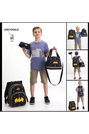 Batman Temalı Erkek Çocuk 3’lü Okul Çanta Seti Süper Kahraman Sırt Çantası Beslenme Çantası Kalemlik