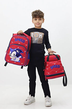 Kirpi Sonic Erkek Çocuk 3’lü Okul Çanta Seti Özel Tasarım Sırt Çantası Beslenme Çantası Kalemlik